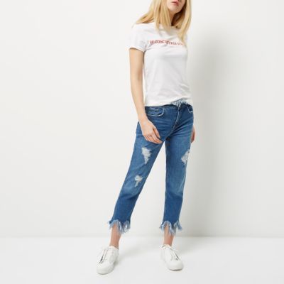 White concentrer print slim fitted tee